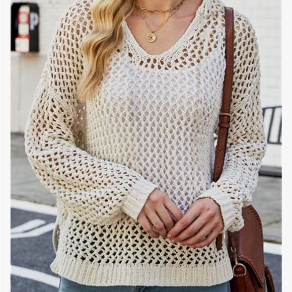 Nicole Miller Crochet Long Sleeve Cover-Up Top - Picture 1 of 5